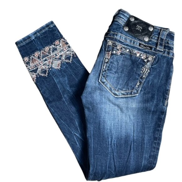 Miss Me Denim - MISS ME Embellished Signature Cuffed Skinny Jeans - Size 26
